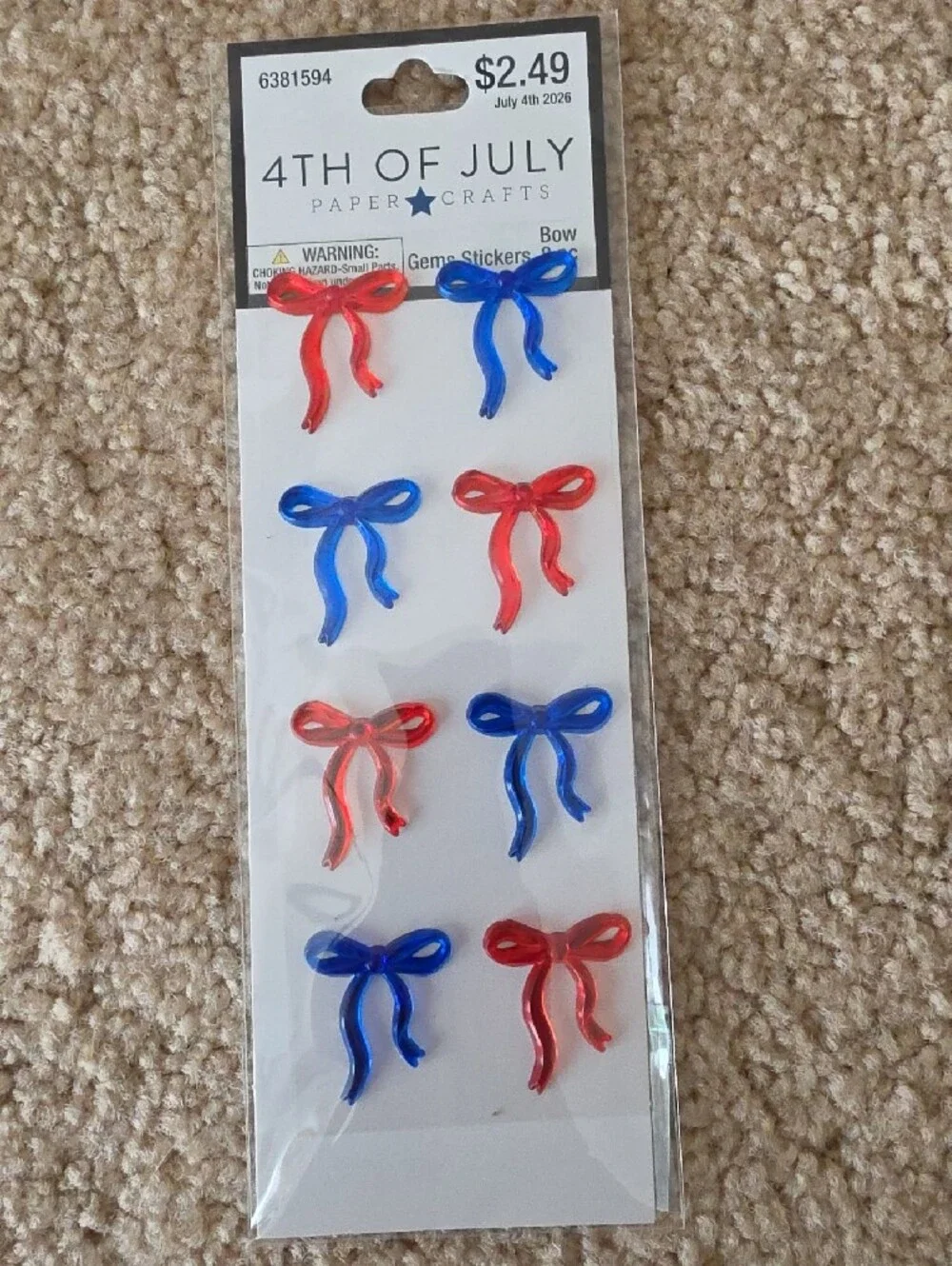 4TH OF JULY Kids Star Bangles & Bow Stickers - Red & Blue